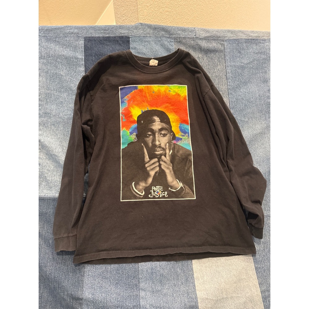 Vintage Yazbek Tupac Shakur Poetic Justice Long Sleeve Shirt Mens Large Black